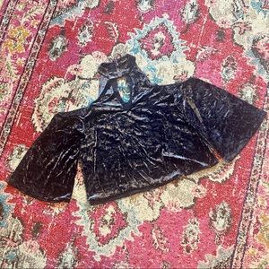 AE Crushed Blue Velvet Cold-Shoulder Top